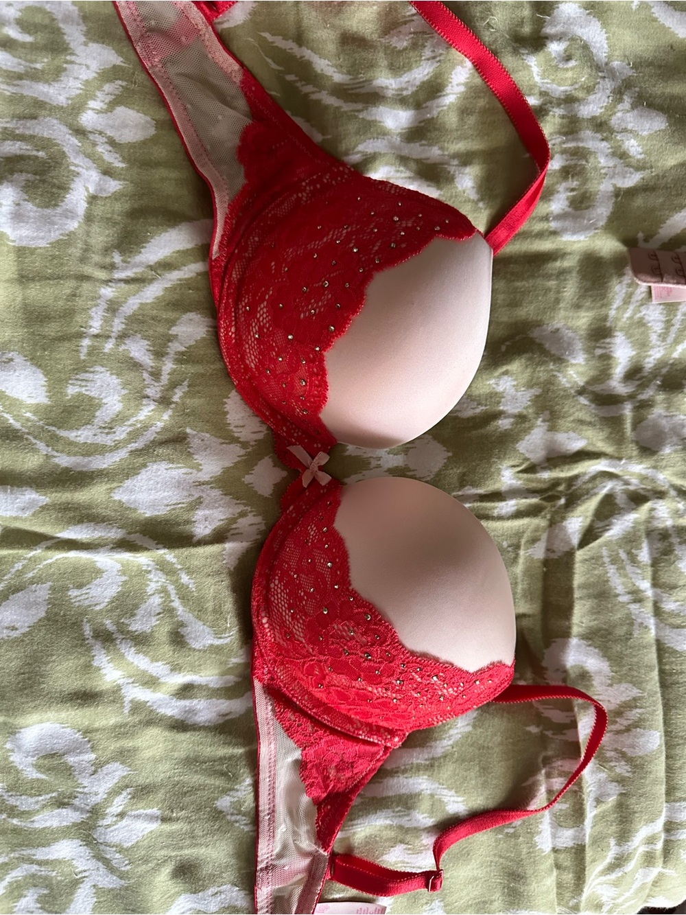 Victoria's Secret Red Lace Push-Up Bra with Nude Cups